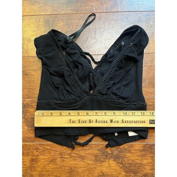 Free People Black Lace Ruffle Sleeve Open Tie Back Black Crop Top Festival XS - Picture 2 of 7